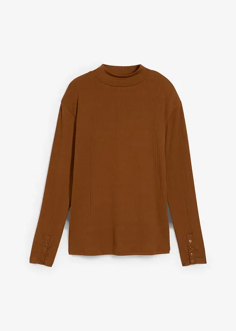 Geripptes Langarmshirt in braun von vorne - bonprix