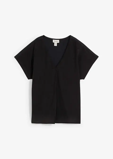 Shirt mit Seidenanteil und Webeinsatz in schwarz von vorne - bonprix