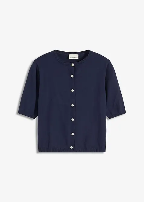 Feinstrickjacke aus feinem Viskose-Mix in blau von vorne - bonprix