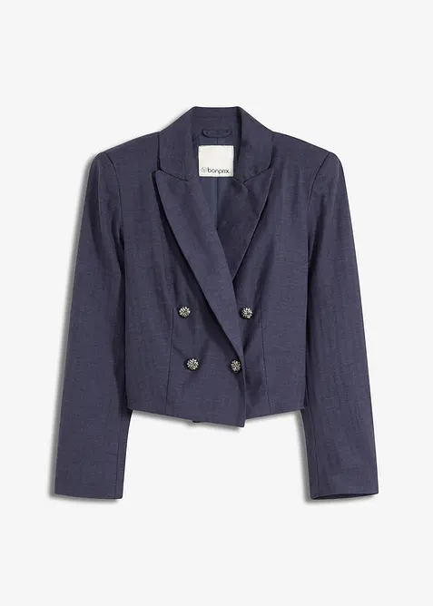 Kurzblazer mit markanten Schultern in blau von vorne - bonprix