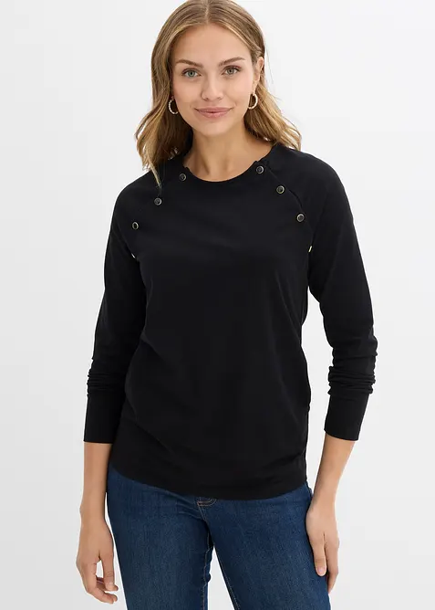 2-in-1 Umstands- und Stillshirt aus Baumwolle in schwarz von vorne (im Anschnitt) - bonprix