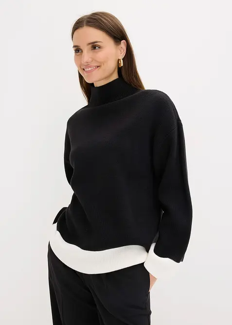 Oversize Pullover mit Stehkragen in schwarz von vorne (im Anschnitt) - bonprix