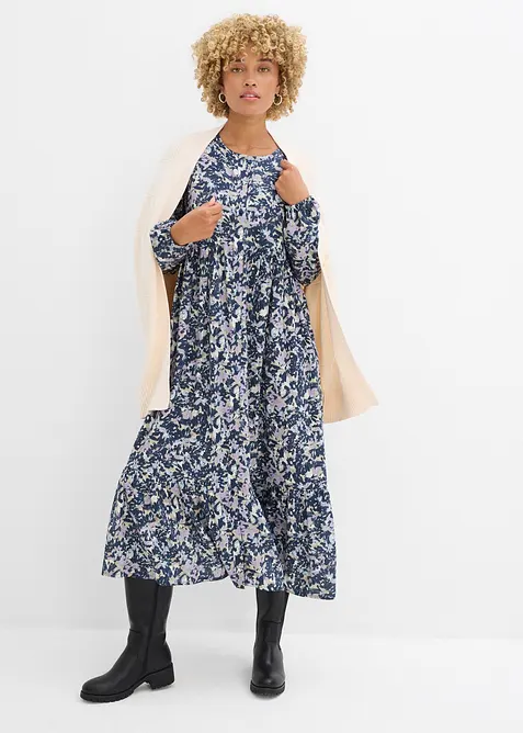 Blusenkleid aus fließender Viskose in blau im Look von vorne (Totalaufnahme) - bonprix