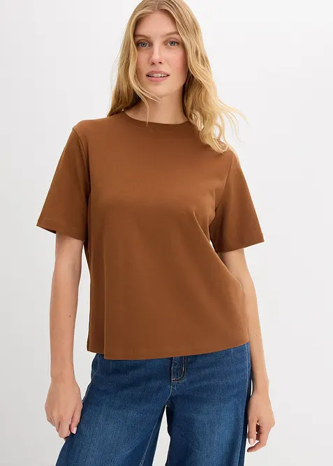 T-Shirt aus reiner schwerer Bio-Baumwolle in braun von vorne (im Anschnitt) - bonprix