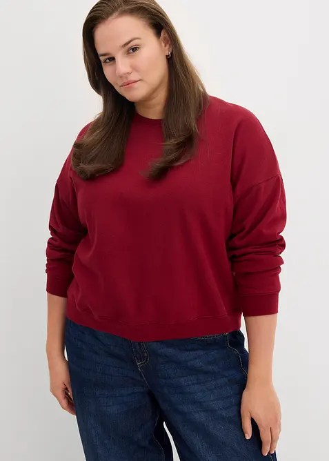 Kurzes Sweatshirt aus reiner Bio-Baumwolle in rot von vorne (im Anschnitt) - bonprix