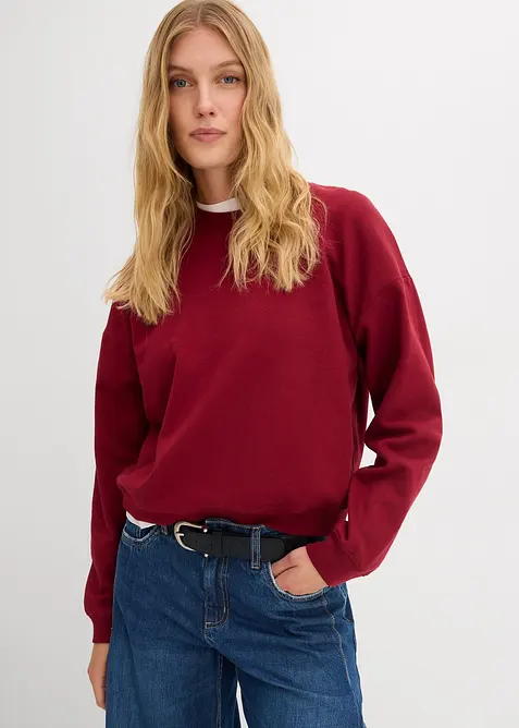 Kurzes Sweatshirt aus reiner Bio-Baumwolle in rot von vorne (im Anschnitt) - bonprix