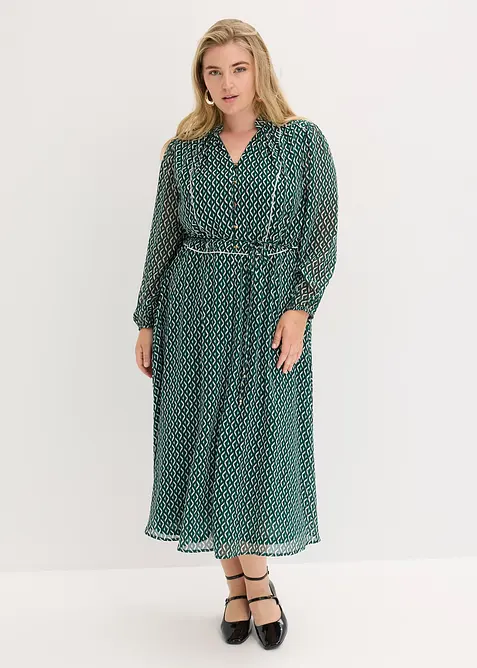 Chiffonkleid mit Kontrast-Pipings in schwarz von vorne (Totalaufnahme) - bonprix
