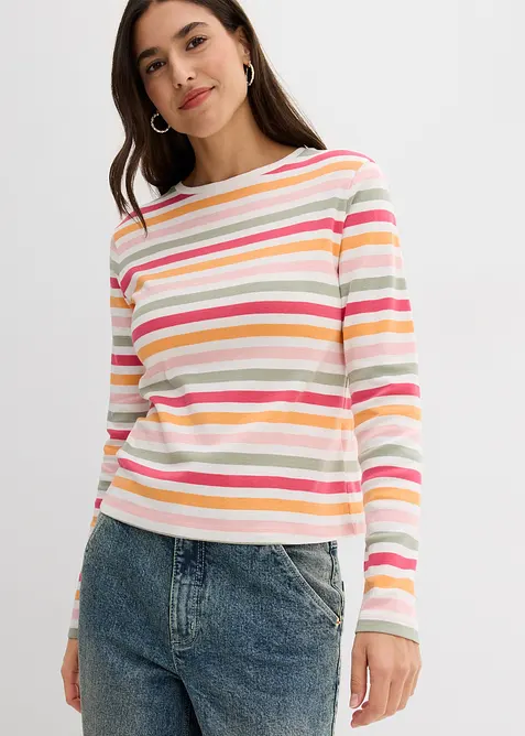 Langarmshirt aus reiner Baumwolle in pink von vorne (im Anschnitt) - bonprix