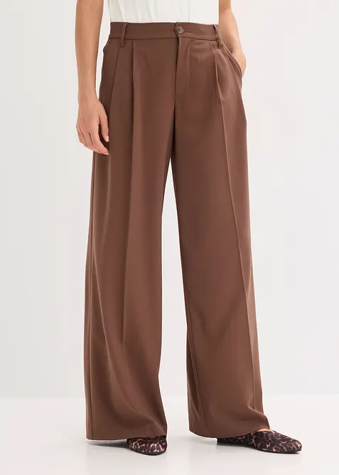 Bundfaltenhose aus fließendem Viskose-Mix in braun von vorne - bonprix