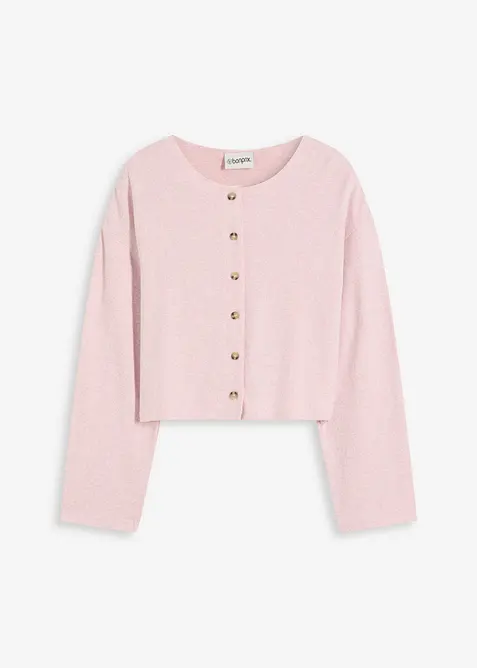 Gerippte Feinstrickjacke in rosa von vorne - bonprix