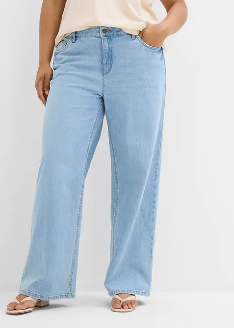 Wide-Leg-Jeans Mid Waist in blau von vorne - bonprix