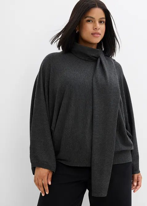 Feinstrickpullover aus softem Viskose-Mix in grau von vorne (im Anschnitt) - bonprix