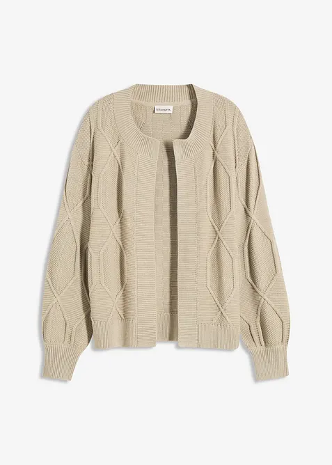 Strickjacke mit Zopfmuster in beige von vorne - bonprix