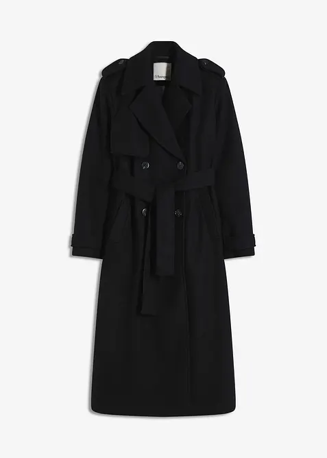 Trenchcoat in Wolloptik in schwarz von vorne - bonprix