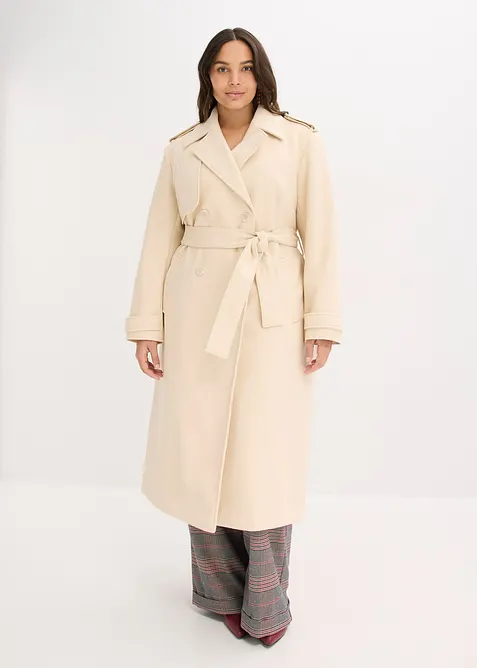 Trenchcoat in Wolloptik in beige von vorne (Totalaufnahme) - bonprix