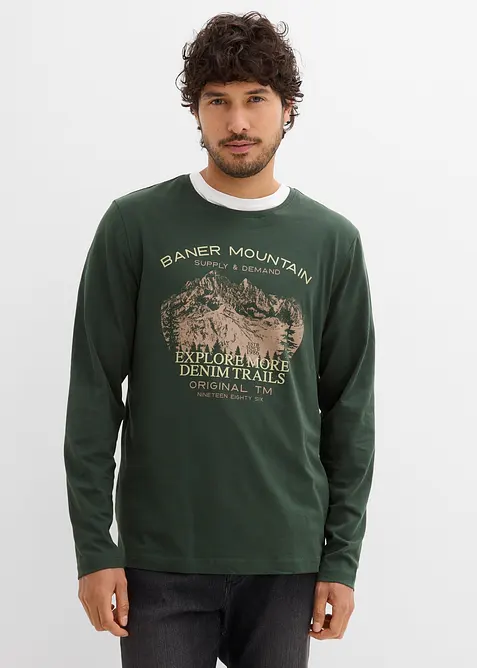 Langarmshirt aus reiner Bio-Baumwolle (2er Pack) in grün von vorne (im Anschnitt) - bonprix