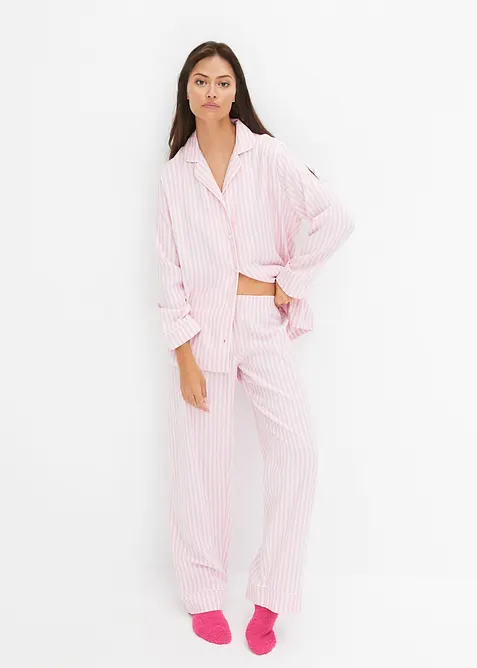 Gewebter Flanell Pyjama mit Geschenktasche in rosa von vorne (Totalaufnahme) - bonprix