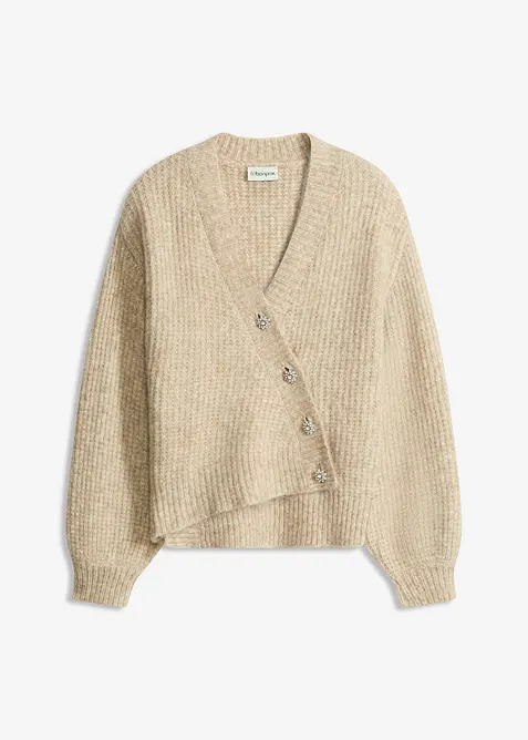 Grobstrickjacke aus weichem Wollmix in beige von vorne - bonprix