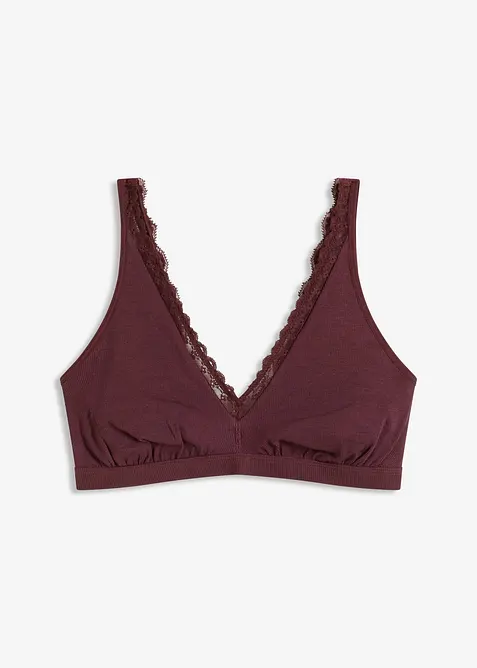 Geripptes Bralette mit Bio-Baumwolle und Spitze in rot von vorne - bonprix