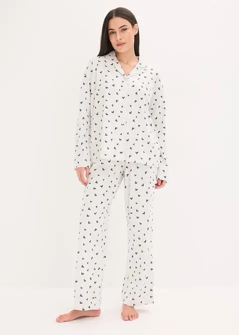 Oversized Pyjama mit Knopfleiste in weiß von vorne (Totalaufnahme) - bonprix