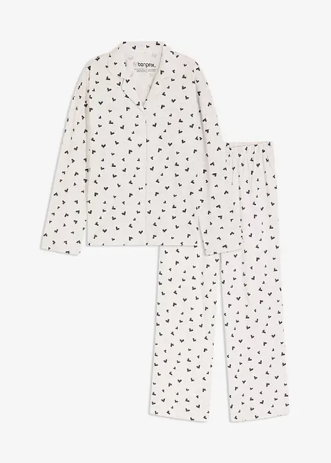 Oversized Pyjama mit Knopfleiste in weiß von vorne - bonprix