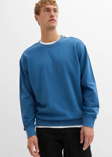 Sweatshirt aus reiner Bio-Baumwolle in blau von vorne (im Anschnitt) - bonprix