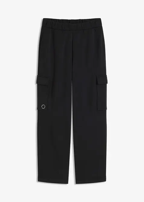 Thermo Sport-Jogginghose mit weitem Bein, schnelltrocknend in schwarz von vorne - bonprix