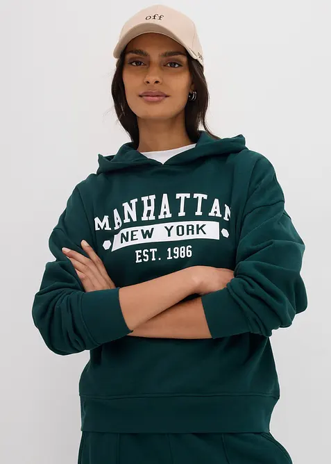 Oversize Hoodie aus reiner Baumwolle in grün von vorne (im Anschnitt) - bonprix