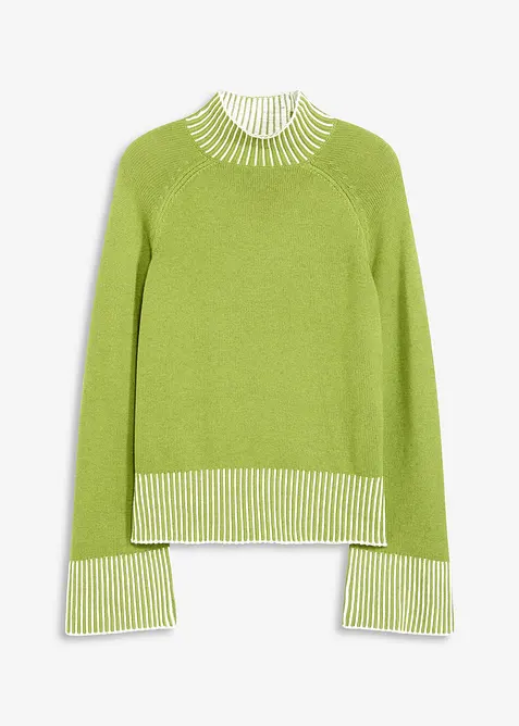 Stehkragenpullover aus weichem Kaschmir-Mix in grün von vorne - bonprix