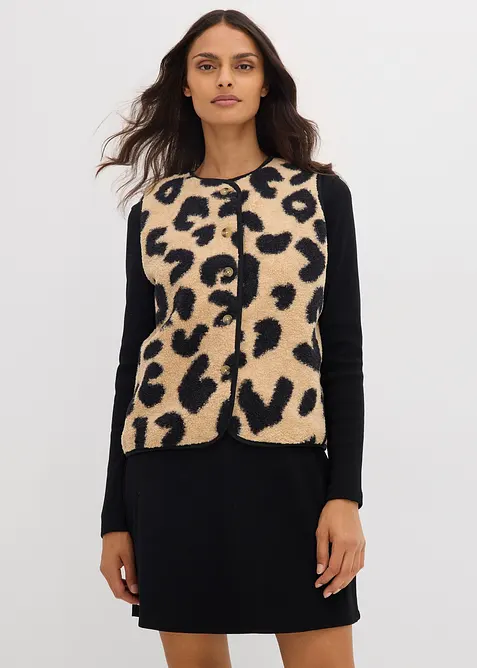 Fellimitat-Weste in beige von vorne (im Anschnitt) - bonprix