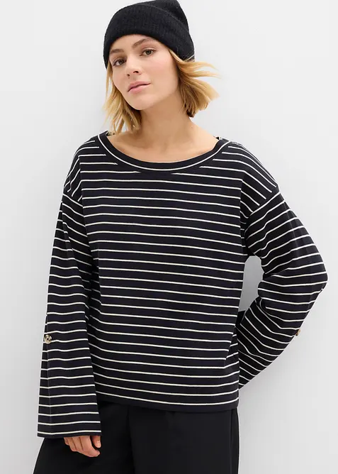 Oversize-Sweatshirt aus reiner Baumwolle in schwarz von vorne (im Anschnitt) - bonprix