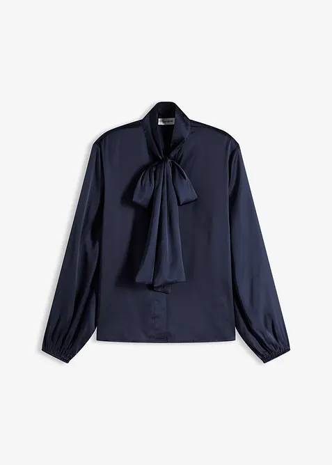 Schluppenbluse aus fließendem Satin in blau von vorne - bonprix