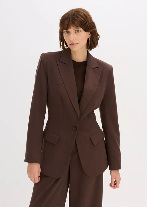 Taillierter Blazer mit 1-Knopf-Verschluss in braun von vorne (im Anschnitt) - bonprix
