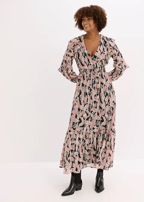 Chiffonkleid mit Volants in schwarz im Look von vorne (Totalaufnahme) - bonprix