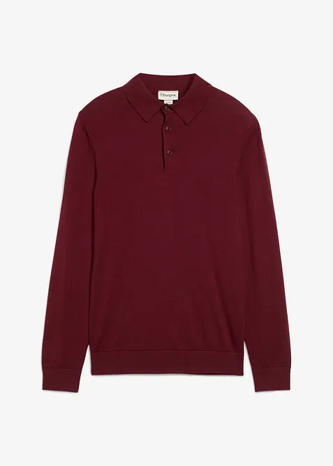 Feinstrick-Polopullover mit edler Merinowolle, Slim-Fit in rot von vorne - bonprix
