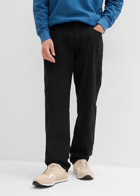 Relaxed Fit Thermohose mit Dehnbund, Straight in schwarz von vorne - bonprix