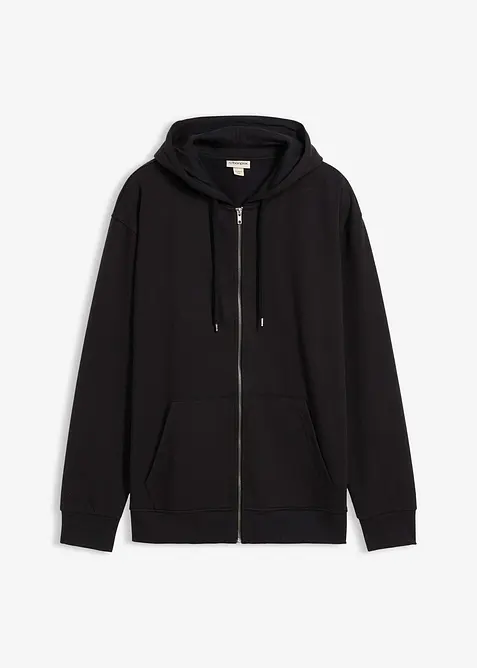 Kapuzen-Sweatjacke in Loose Fit in schwarz von vorne - bonprix