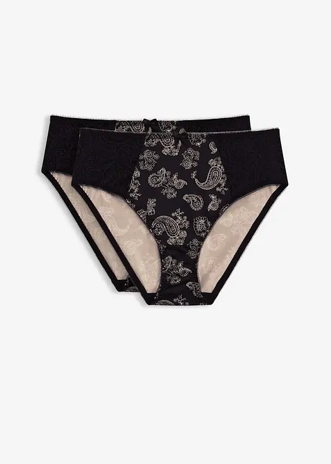 Maxislip mit zarter Spitze (2er Pack) in schwarz von vorne - bonprix