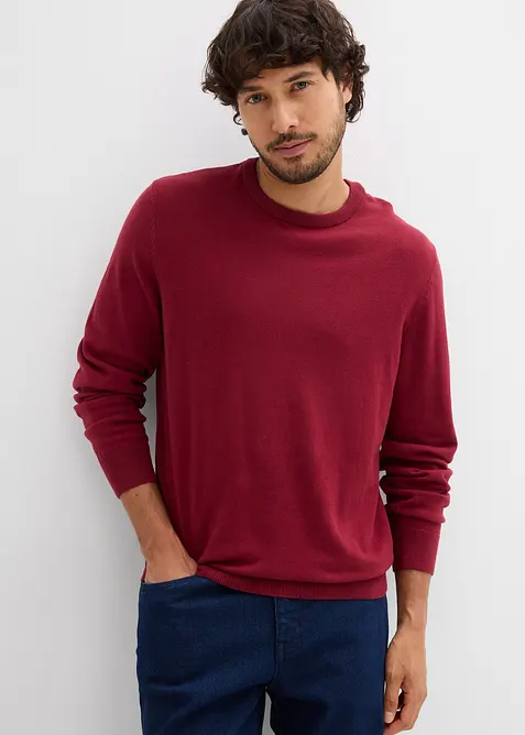 Feinstrickpullover in Regular Fit in rot von vorne (im Anschnitt) - bonprix
