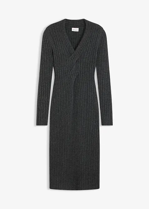 Strickkleid mit Wollanteil in grau von vorne - bonprix