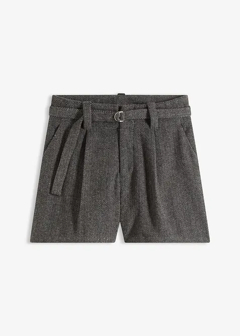 Bundfalten-Shorts mit passendem Stoffgürtel in grau von vorne - bonprix