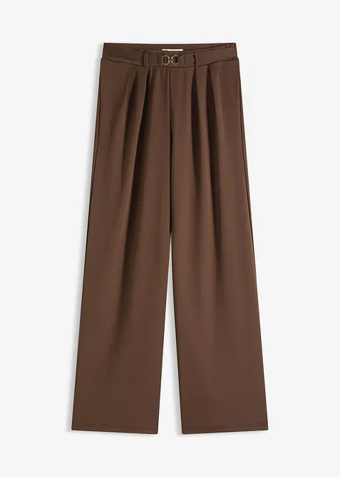 Jersey-Schlupfhose mit Ziergürtel in braun von vorne - bonprix