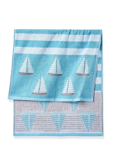 Baumwoll-Handtuch mit Bootmotiv in blau - bonprix