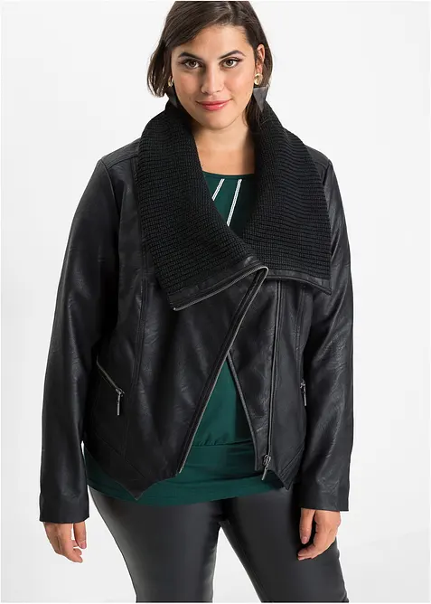 Lederimitat-Jacke mit Schalkragen in schwarz von vorne (im Anschnitt) - bonprix