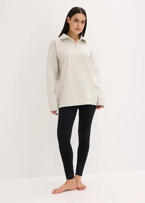 Loungewear Sweat Hausanzug mit Leggings in weiß von vorne (Totalaufnahme) - bonprix