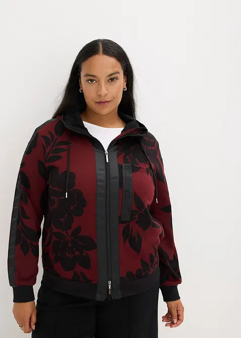 Sweatjacke aus weichem Baumwoll-Mix in rot von vorne (im Anschnitt) - bonprix