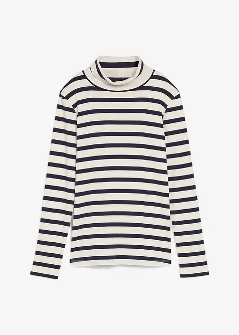 Rollkragenshirt aus reiner Baumwolle in weiß von vorne - bonprix