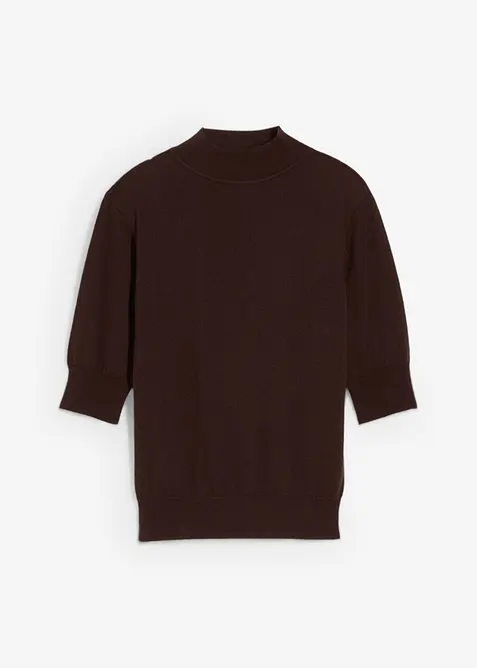 Rollkragenpullover aus weichem Woll-Mix in braun von vorne - bonprix