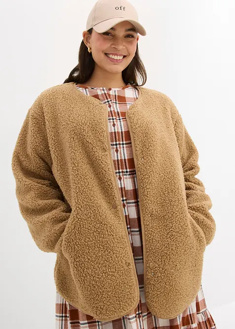 Teddy-Fleecejacke in beige von vorne (im Anschnitt) - bonprix