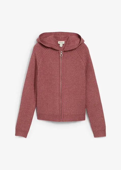 Strickjacke mit Kapuze in lila von vorne - bonprix